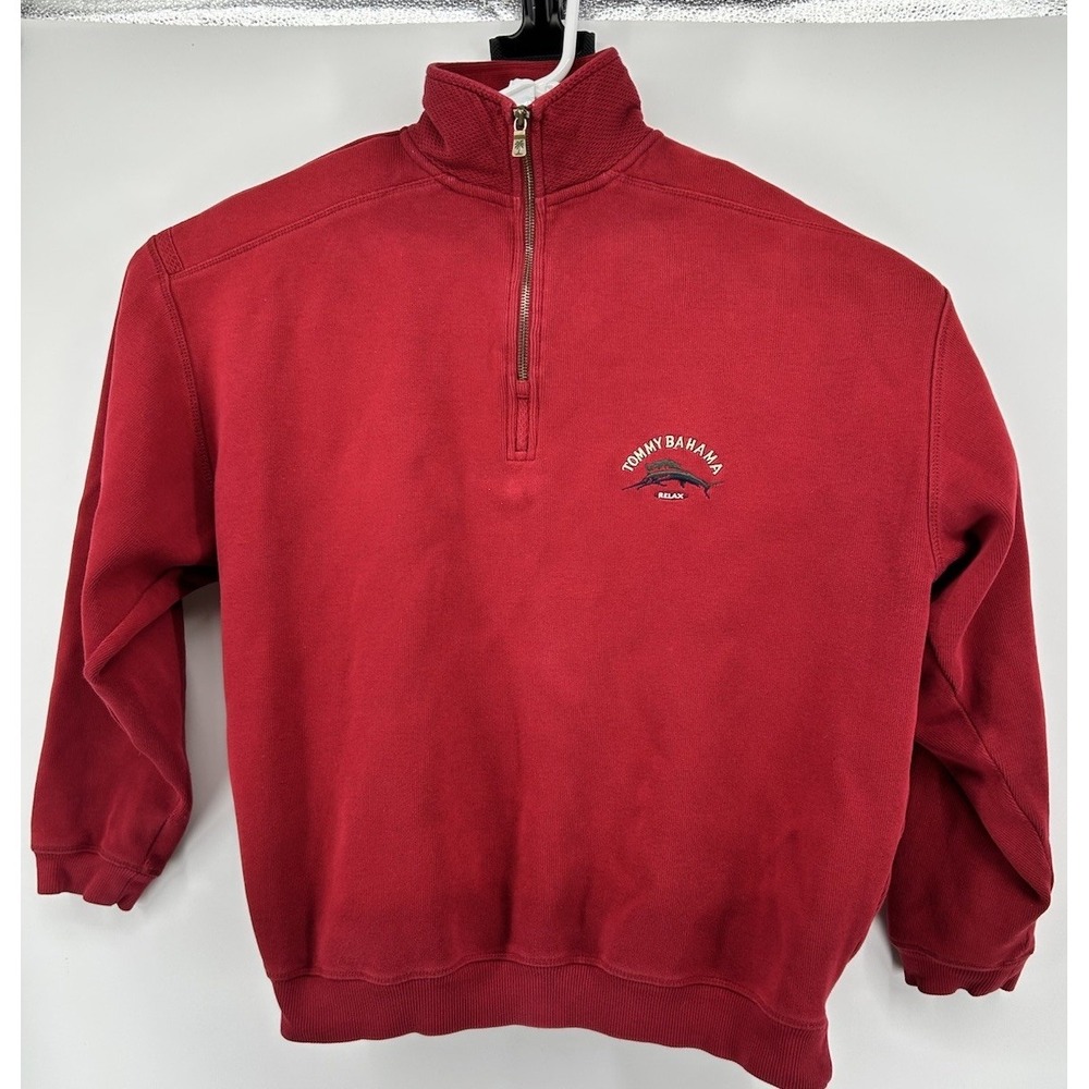 Tommy Bahama Relax Long Sleeve Cotton Quarter Zip Pullover Red‎ Men's Medium